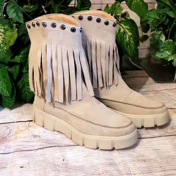GEOX Ghoula Suede Fringe Studded Boots - Picture 1 of 16
